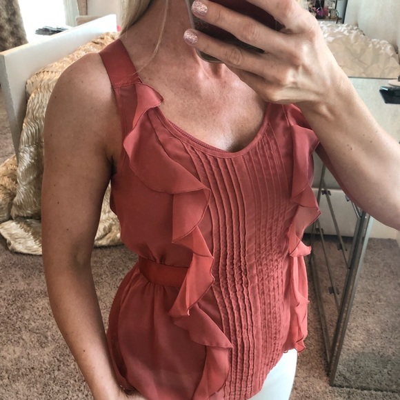 LC Laura Conrad Ruffle Top Coral Orange Small - Picture 2 of 6
